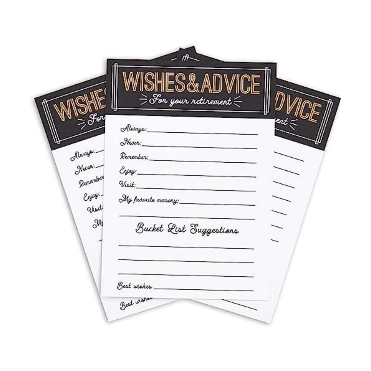 Sparkle and Bash Retirement Advice Cards & Wishes - 5 x 7-Inch, 36 Pack, Black Letter Print - Party Games, Well Wishes & Memory Advice for Retiree