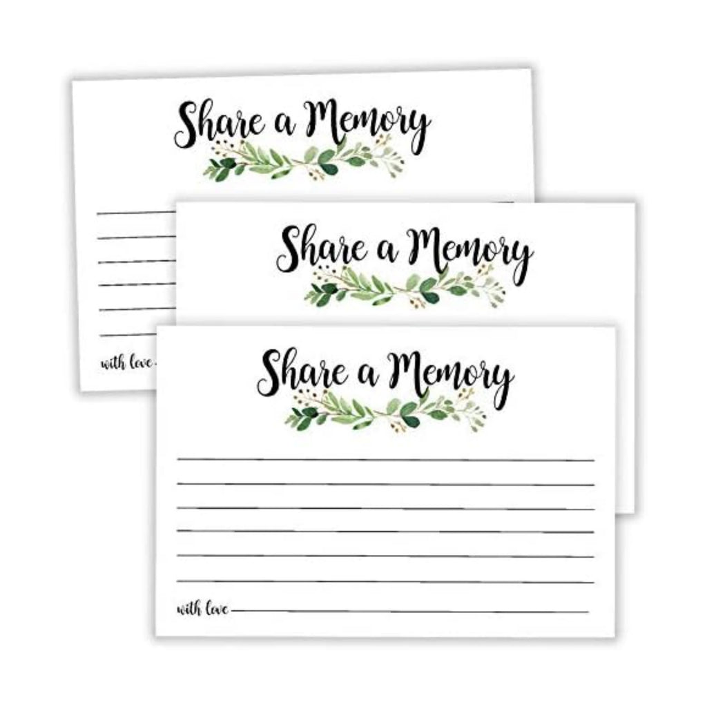 Greenery Share a Memory Cards, Funeral Guest Book, Memory Card for Celebration of Life, Graduation, Wedding, Retirement, Going Away Party, Pack of 50, 4x6 Inch 1
