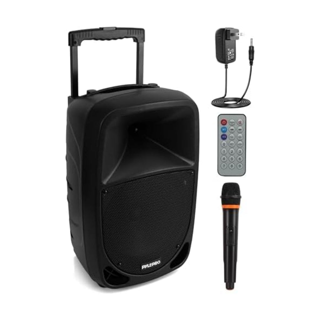 Pyle PSBT105A - 1000W Portable Bluetooth PA Speaker, 10'' Subwoofer, UHF Wireless Mic, MP3/USB/SD, Rechargeable Battery, LED Battery Indicator Lights, Black