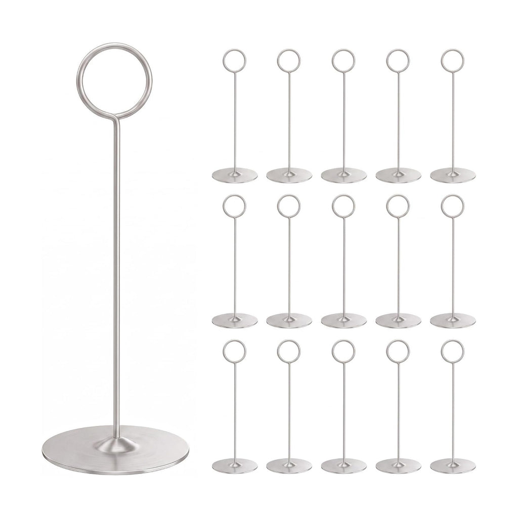 Urban Deco 16 Pieces Table Card Holder 8 inches Table Number Holders Place Steel Card Holders for Photos, Food Signs, Memo Notes, Weddings, Restaurants, Birthdays（Matte Silver）
