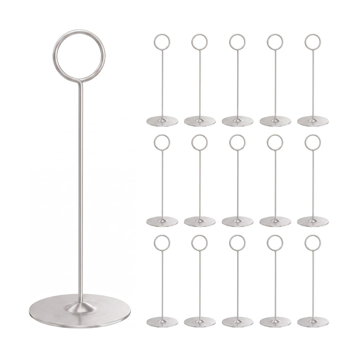 Urban Deco 16 Pieces Table Card Holder 8 inches Table Number Holders Place Steel Card Holders for Photos, Food Signs, Memo Notes, Weddings, Restaurants, Birthdays（Matte Silver）