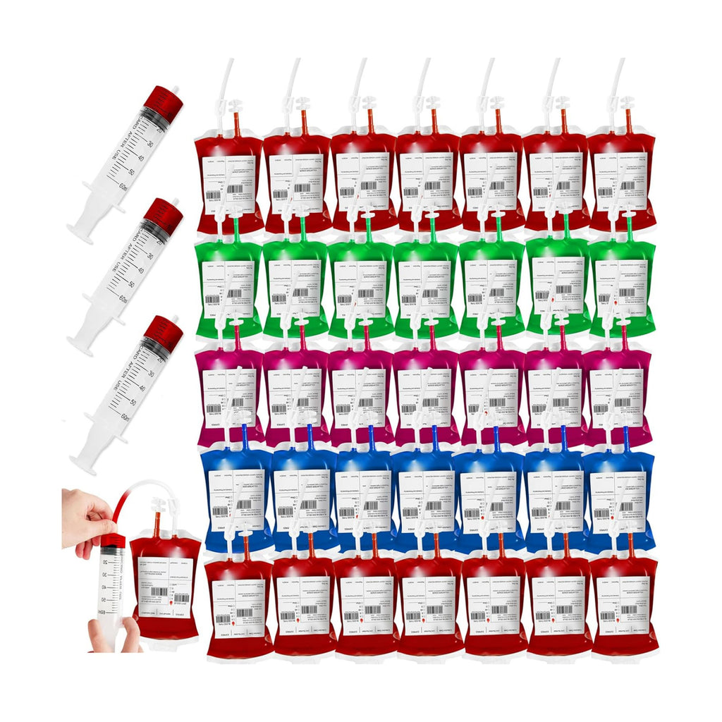 50 Packs Halloween Blood IV Bags for Drinks, Halloween Drinks Pouches