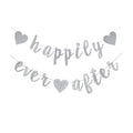 Happily Ever After Silver Glitter Bunting Banner, Engagement, Bridal Shower, Wedding Party Photo Booth Props Signs,Pre-Strung Cursive Bunting