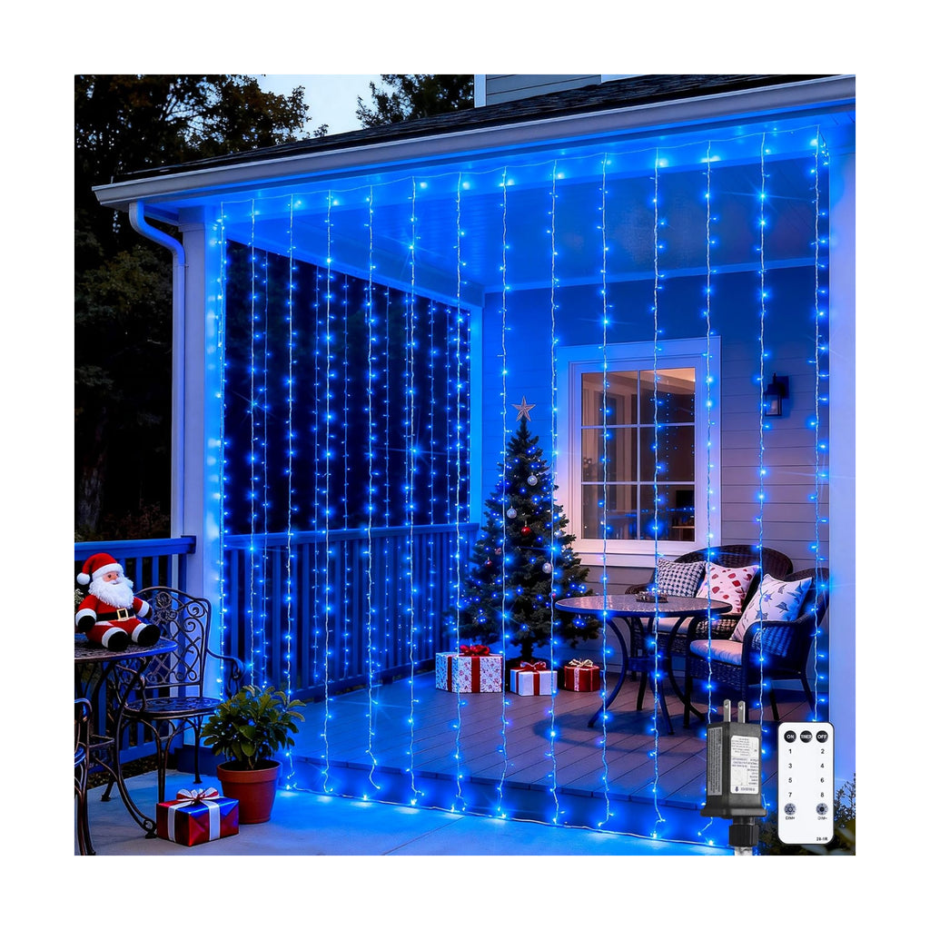 JMEXSUSS 300LED Blue Curtain Lights, 9.8x9.8ft String Lights Indoor Outdoor