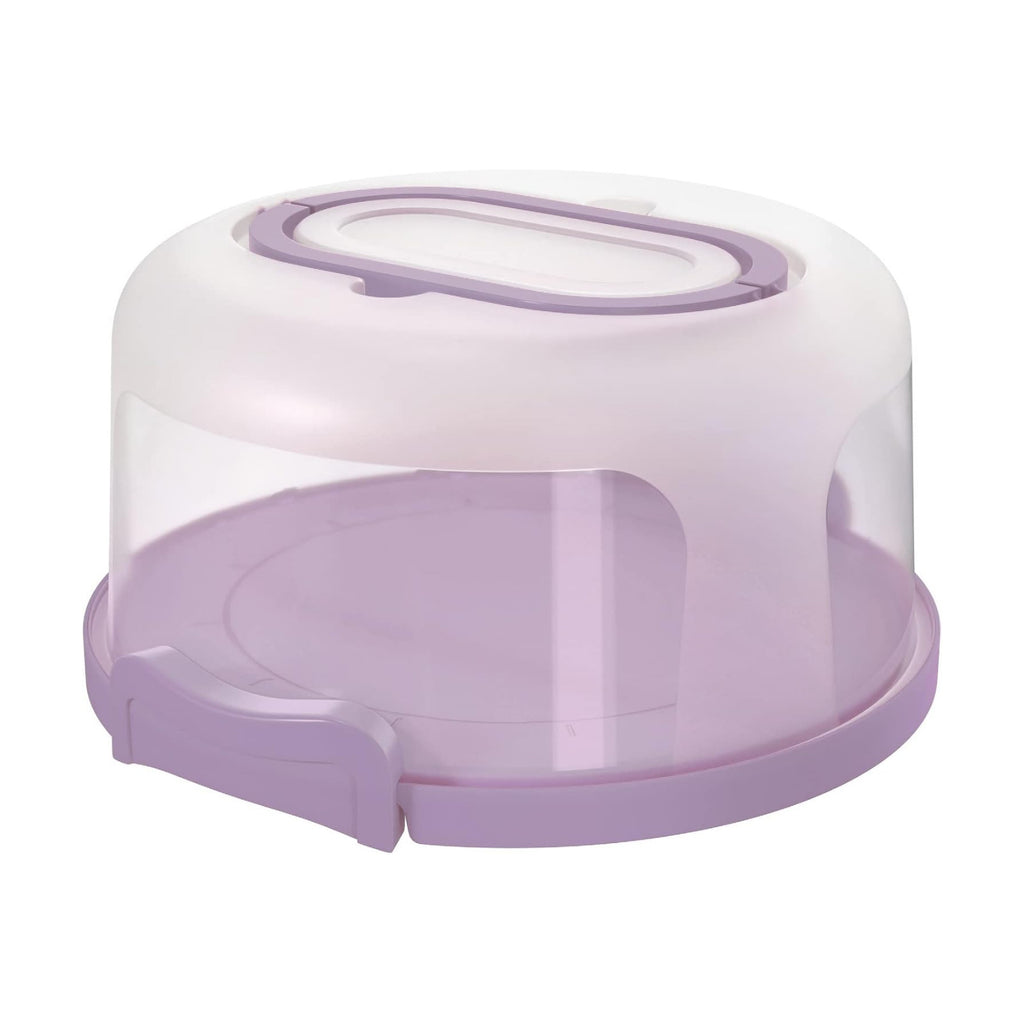 Top Shelf Elements Round Cake Carrier Two Sided Cake Holder Serves as Five Section Serving Tray, Portable Cake Stand Fits 10 inch Cake, Cake Box Comes With Handle, Cake Container Holds Pies (Lilac)