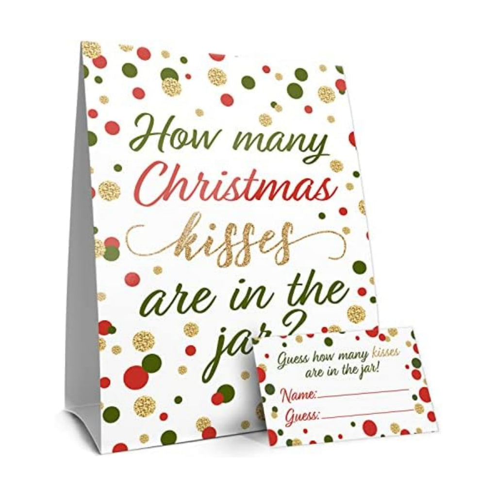 DISTINCTIVS Christmas How Many Kisses Game, Sign and 30 Guessing Cards