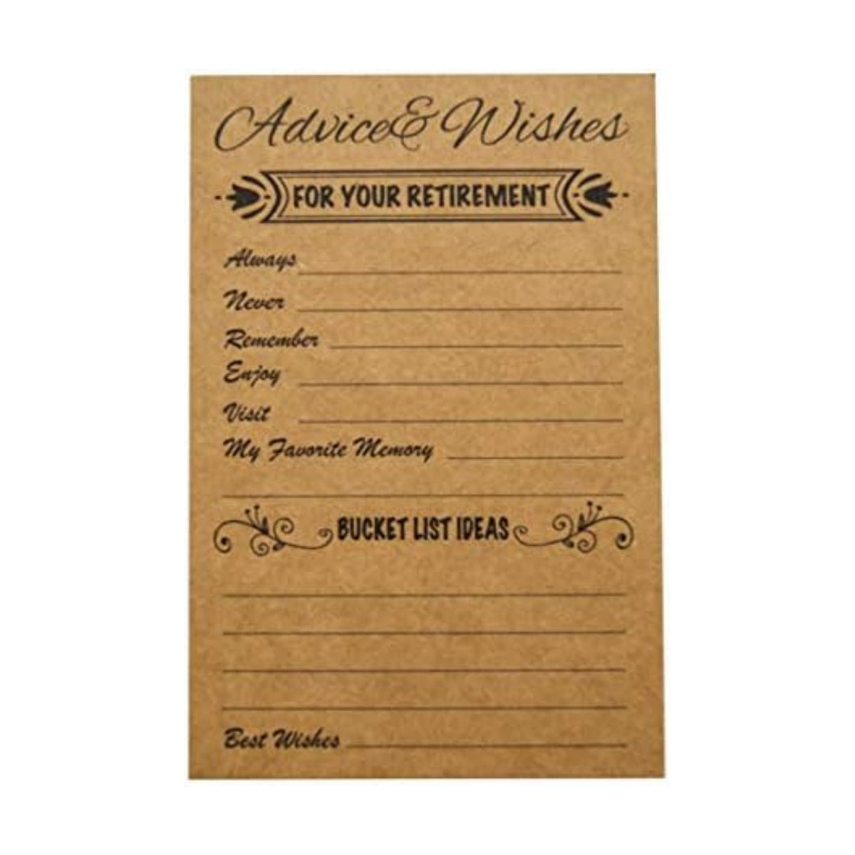 RXBC2011 Retirement Well Wish and Advice Cards Pack of 50 Rustic Kraft Retired Ideas Supplies and Decoration Happy Retiree Celebration Gift Bucket List Wish Funny Officially Retired