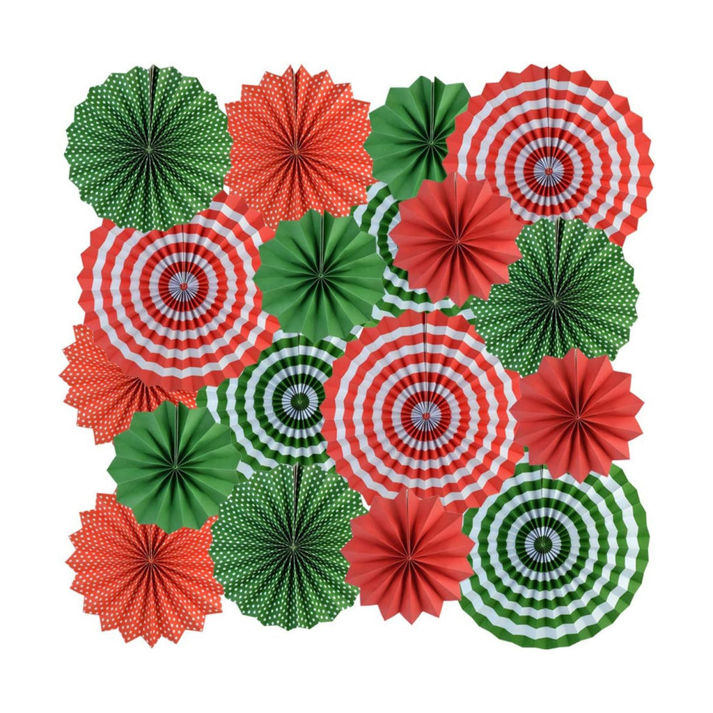 18Pc Party Red and Green Paper Fans Merry Christmas Hanging Paper Fans Decorations, Round Folding Party Bulk for Christmas Decorations Winter Holiday Wedding Birthday