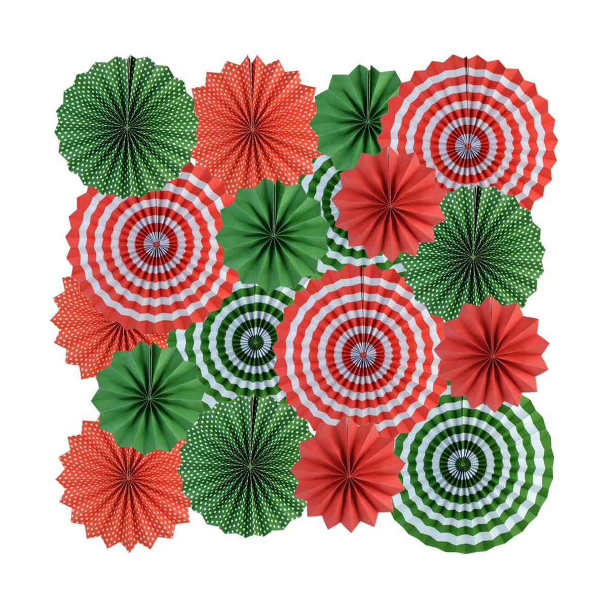 18Pc Party Red and Green Paper Fans Merry Christmas Hanging Paper Fans Decorations, Round Folding Party Bulk for Christmas Decorations Winter Holiday Wedding Birthday