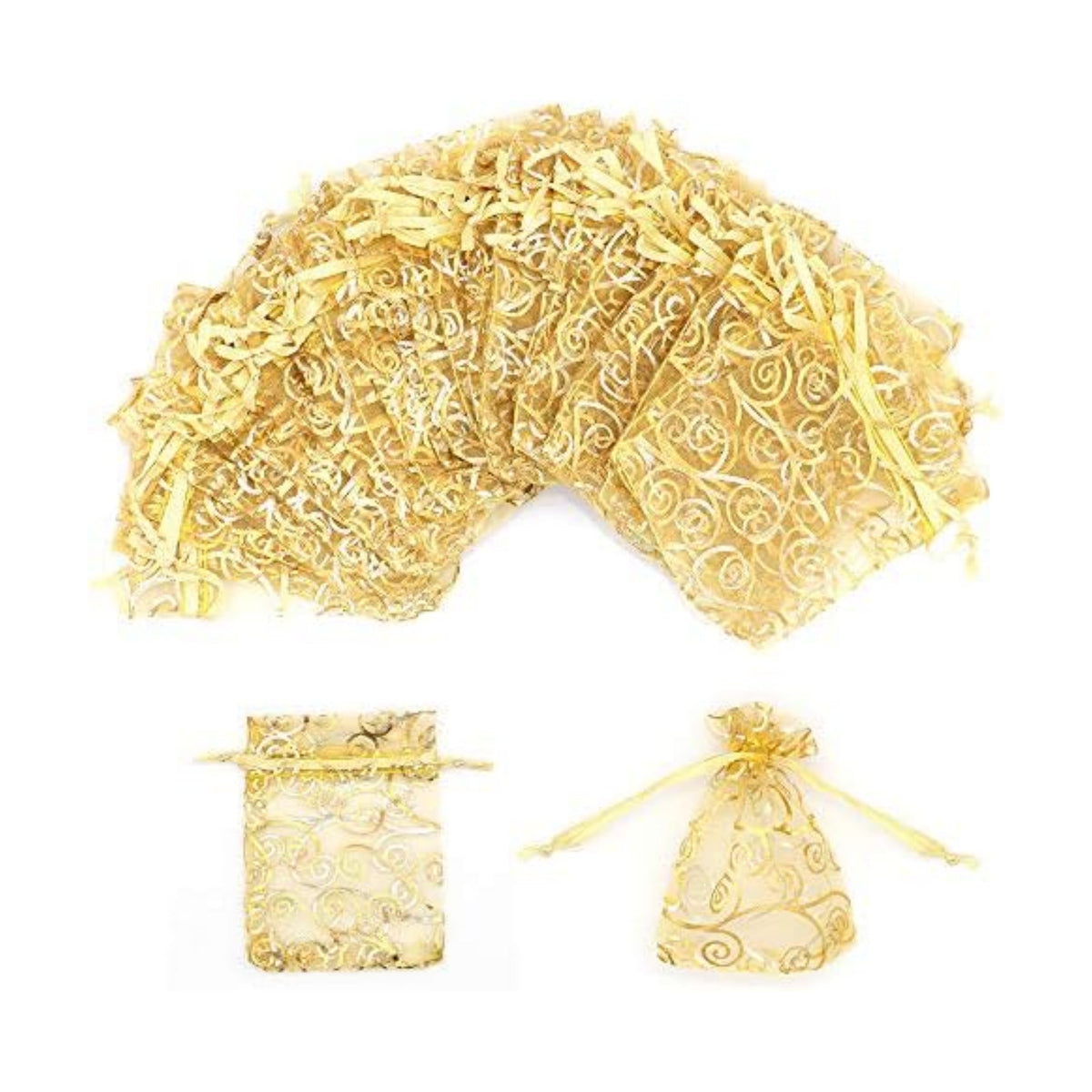 Staruby Organza Gift Bags 100pcs Gold Sheer Bag 3x4 Inch Mesh Favor Bags