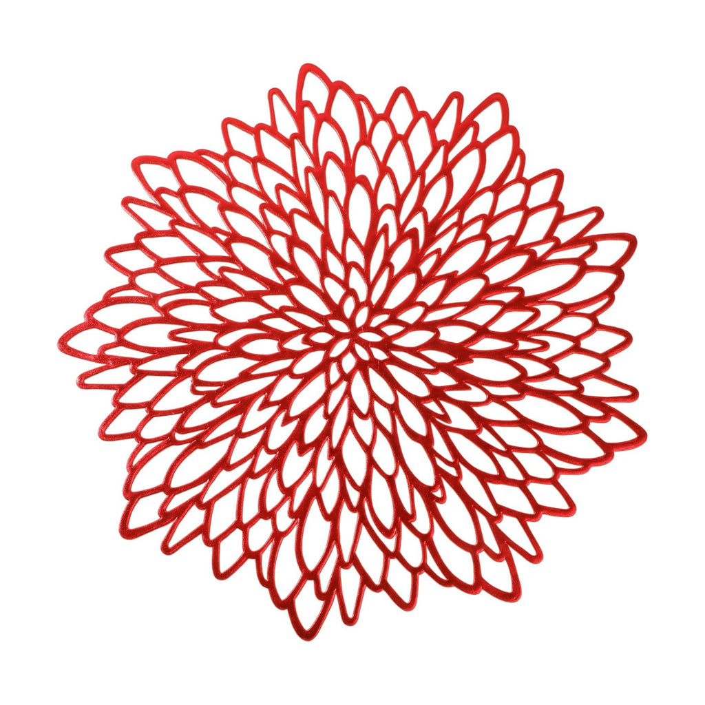 Snowkingdom 6 Pack Red Placemats Metallic Shiny Pressed Vinyl Dining Mats Round Leaf Floral Mother's Day Table Decoration for Halloween Christmas Valentine's Day Weddings Holiday Celebrations