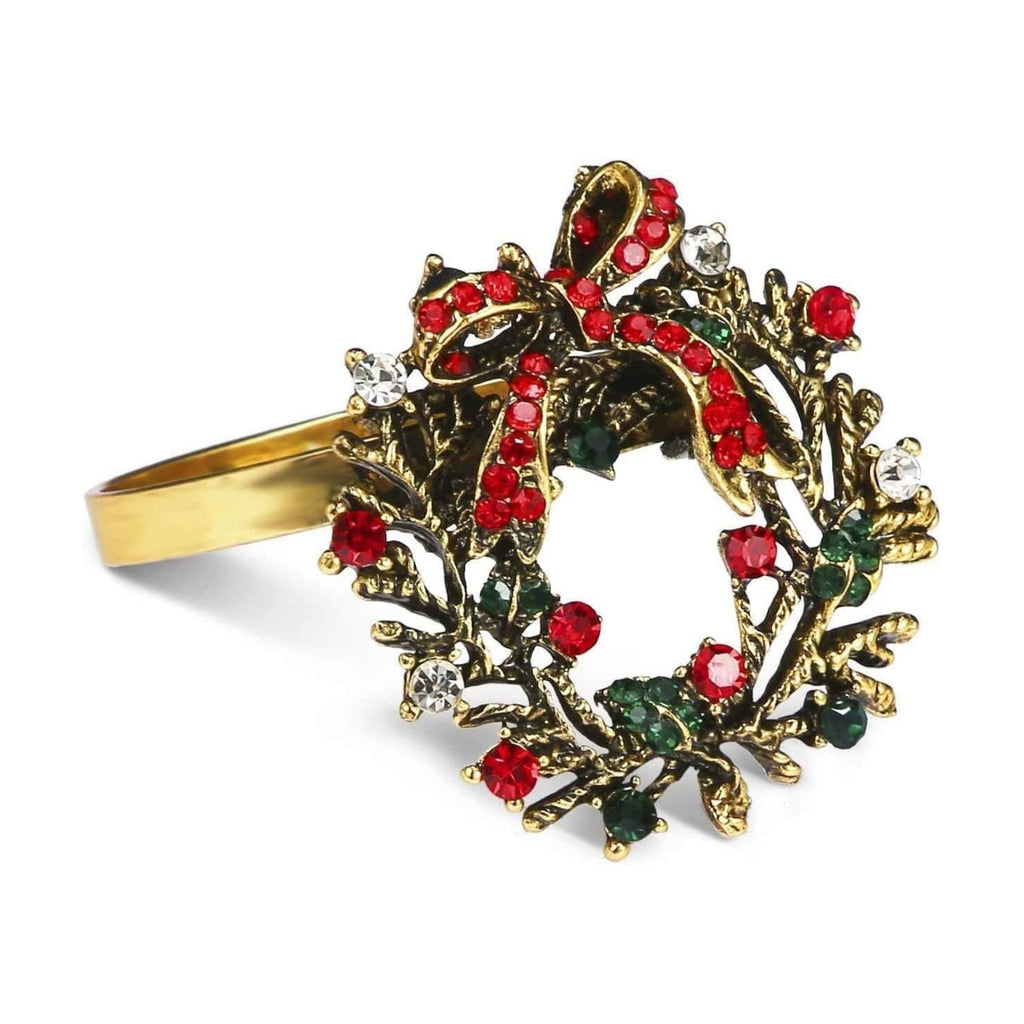 Legigo Set of 6 Christmas Wreath Napkin Rings Set- Metal Xmas Napkin Ring Holders for Cloth Napkins, Christmas Holiday Party Dinner Table Decoration