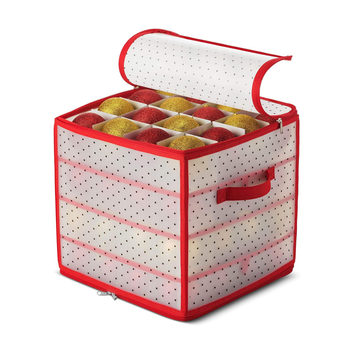 ZOBER Christmas Ornament Storage Box Plastic - Stores 64 3" Ornaments with Individual Trays - Ornament Organizer Storage Box, Durable Christmas Containers Holder - Red