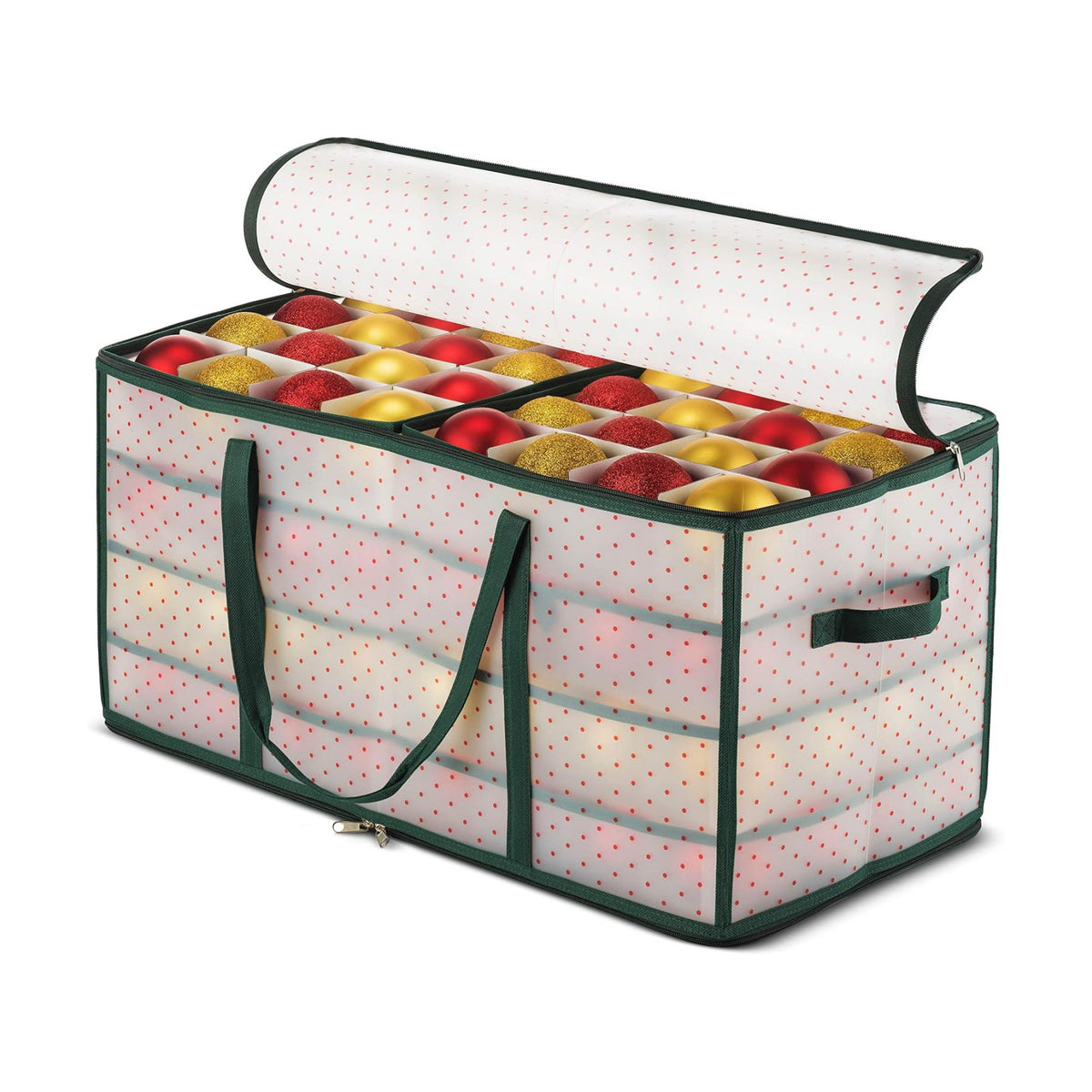 ZOBER Christmas Ornament Storage Box Plastic - Stores 128 3" Ornaments with Individual Trays - Ornament Organizer Storage Box, Durable Christmas Containers Holder - Green