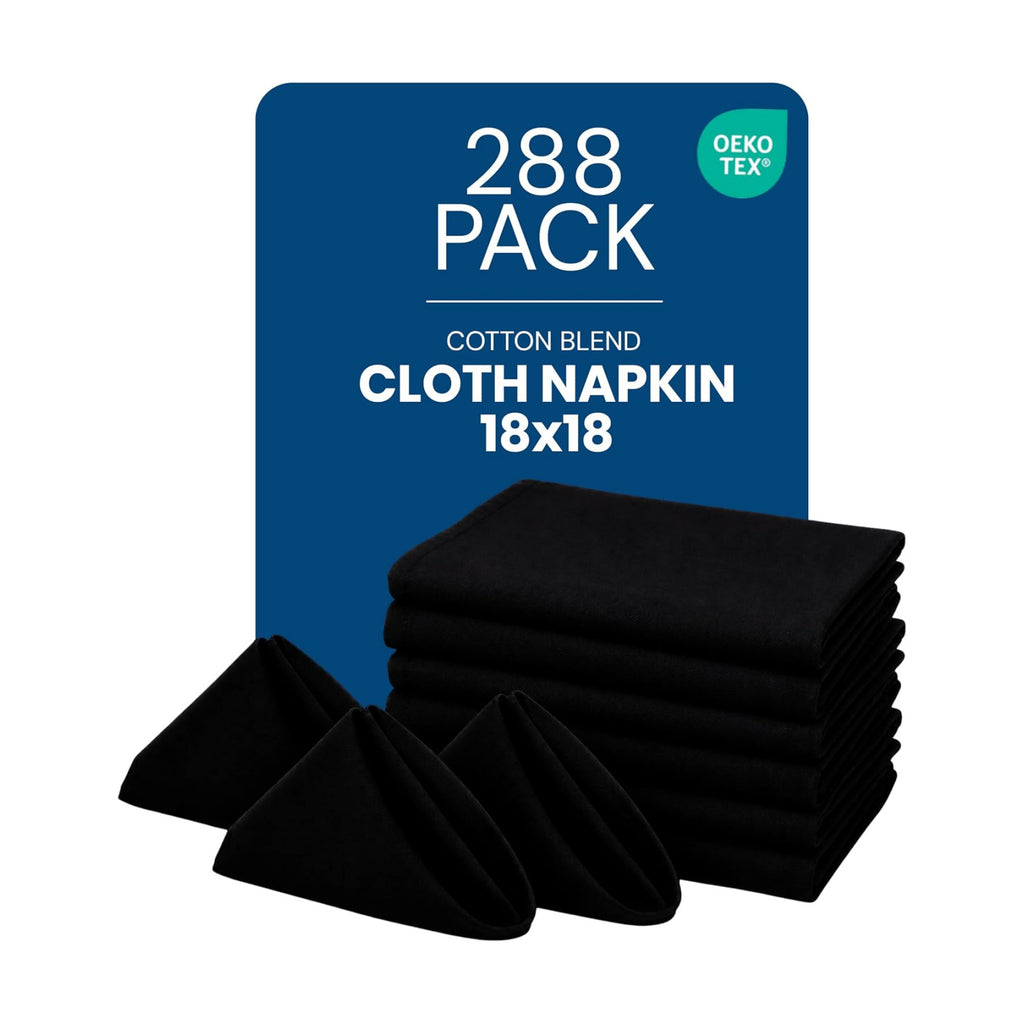 Bulk 288-Pack Cloth Napkins, 18"x18", Wrinkle Resistant, Black, Sturdy