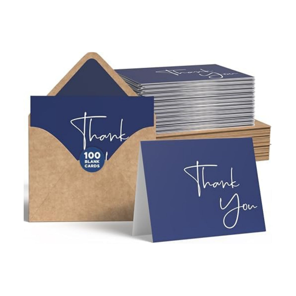 VNS Creations Thank You Cards With Envelopes - 100 Pack 4 x 6 - Navy Blue