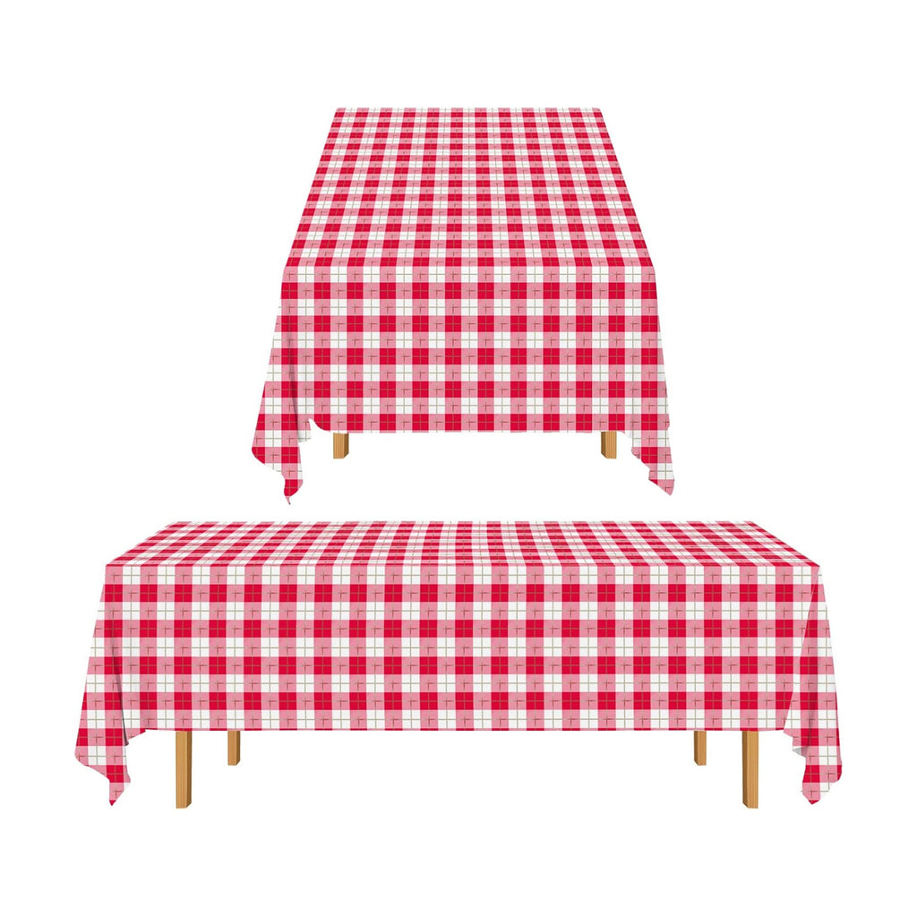 Gatherfun 3PCS Red White Gingham Rectangular Waterproof Tablecloth 54X108Inch Disposable Plastic Table Cover with Gold Stamping for Easter Picnic Barbecue Kitchen Holiday Birthday Party