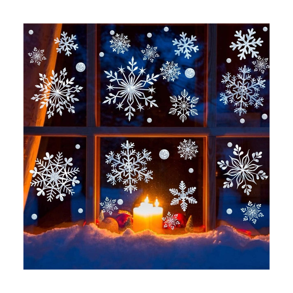 DC-BEAUTIFUL 318 Pcs Christmas Snowflakes Clings Decoration Set, White Christmas Theme Window Stickers, Winter Snow Flakes Clings Party Decal (12 Sheets)