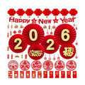 Chinese New Year Decorations 2026 Spring Festival Hanging Ornaments Paper Fans Red Lantern Happy New Year Banner Red Envelopes Chinese Fu Character Stickers for Lunar New Year Decorations