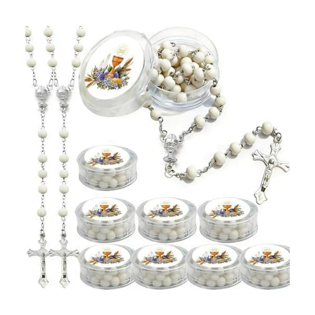 12 PCS White Scented Wood Rosary Favors First Communion Recuerdos