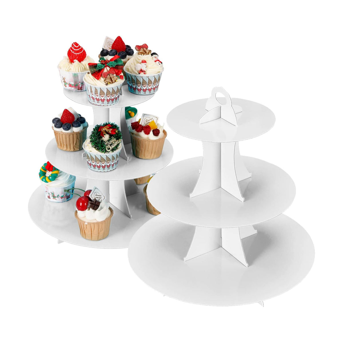 YLDW Cupcake Stand, 3-Tier Cupcake Stand Display, Cardboard Cup Cake Tower Stand, Disposable Dessert Stand for Birthday Tea Party Baby Shower Treat Decorations, White