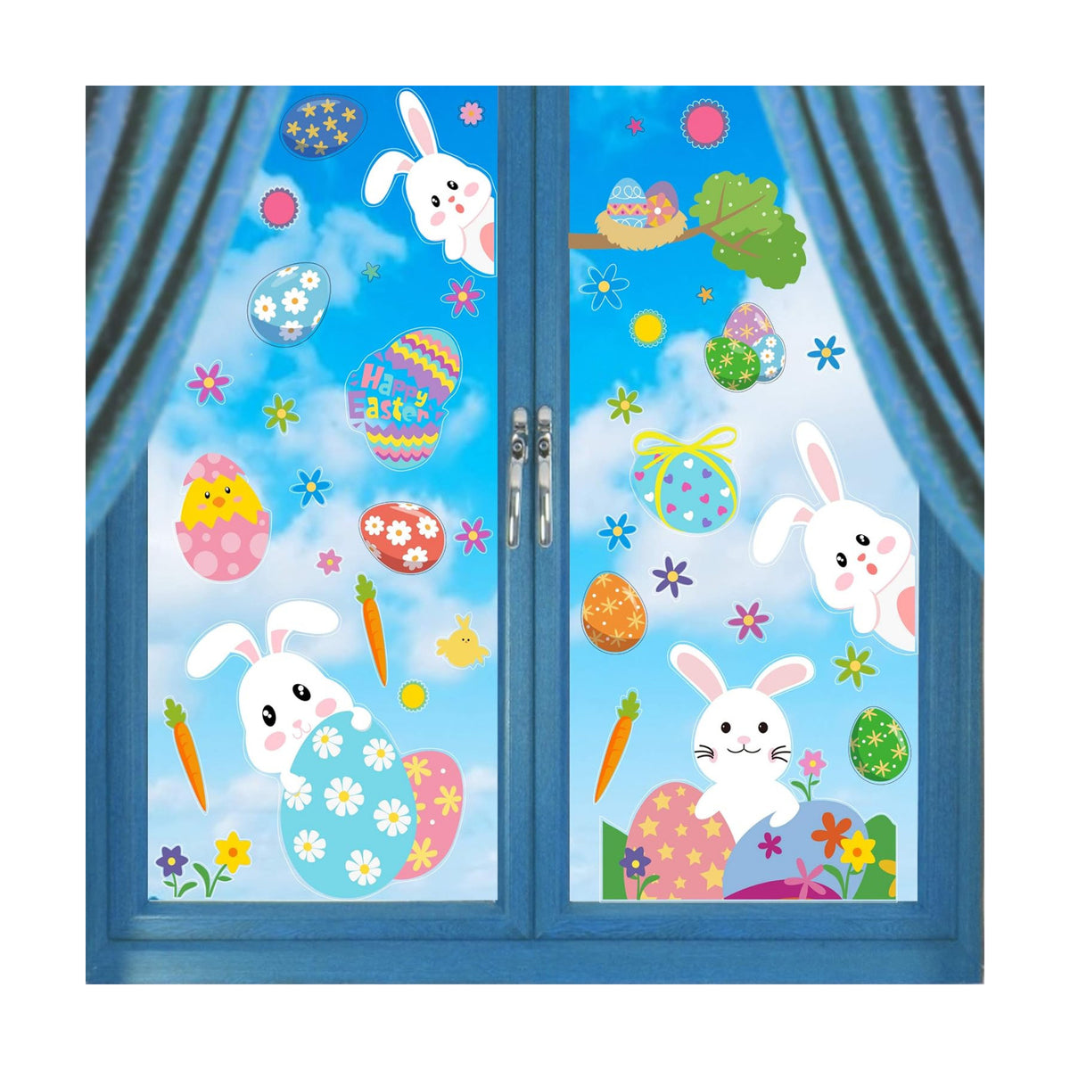 CCINEE Cute Easter Window Cling Stickers for Home Decoration,Bunny Easter Eggs Decals for Windows 12 Sheets
