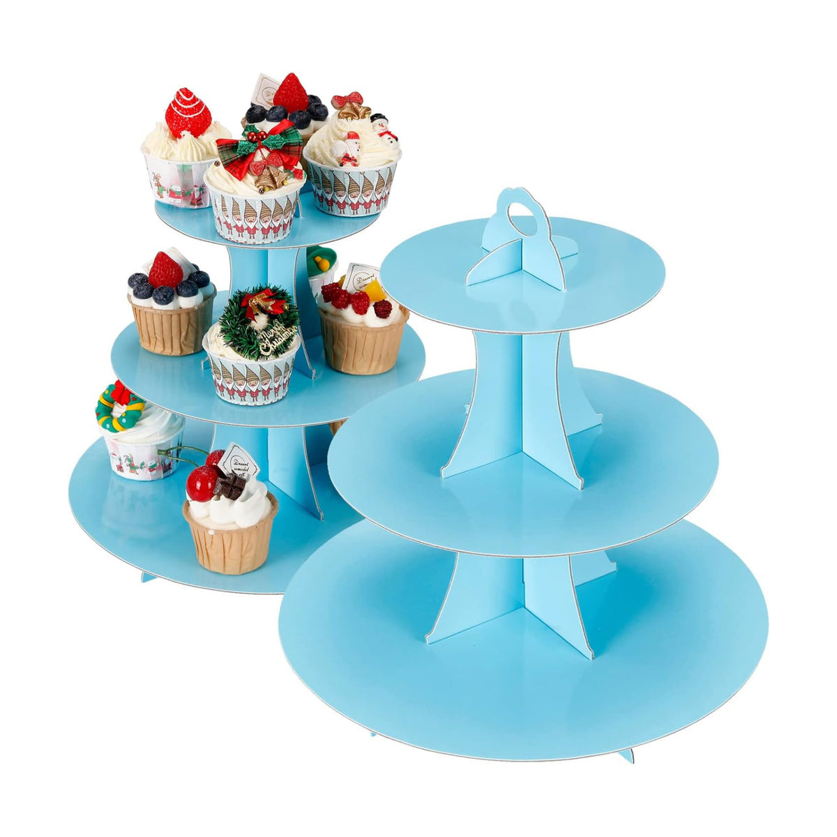 YLDW Cupcake Stand, 3-Tier Cupcake Stand Display, Cardboard Cup Cake Tower Stand, Disposable Dessert Stand for Birthday Tea Party Baby Shower Treat Decorations, Baby Blue