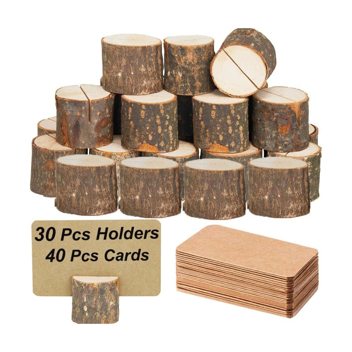 Toncoo Wood Place Card Holders, 30Pcs Premium Rustic Table Number Holders and 30Pcs Kraft Table Place Cards, Wood Photo Holders, Ideal for Wedding Party Table Name and More (30 Pcs Place Card Holders)