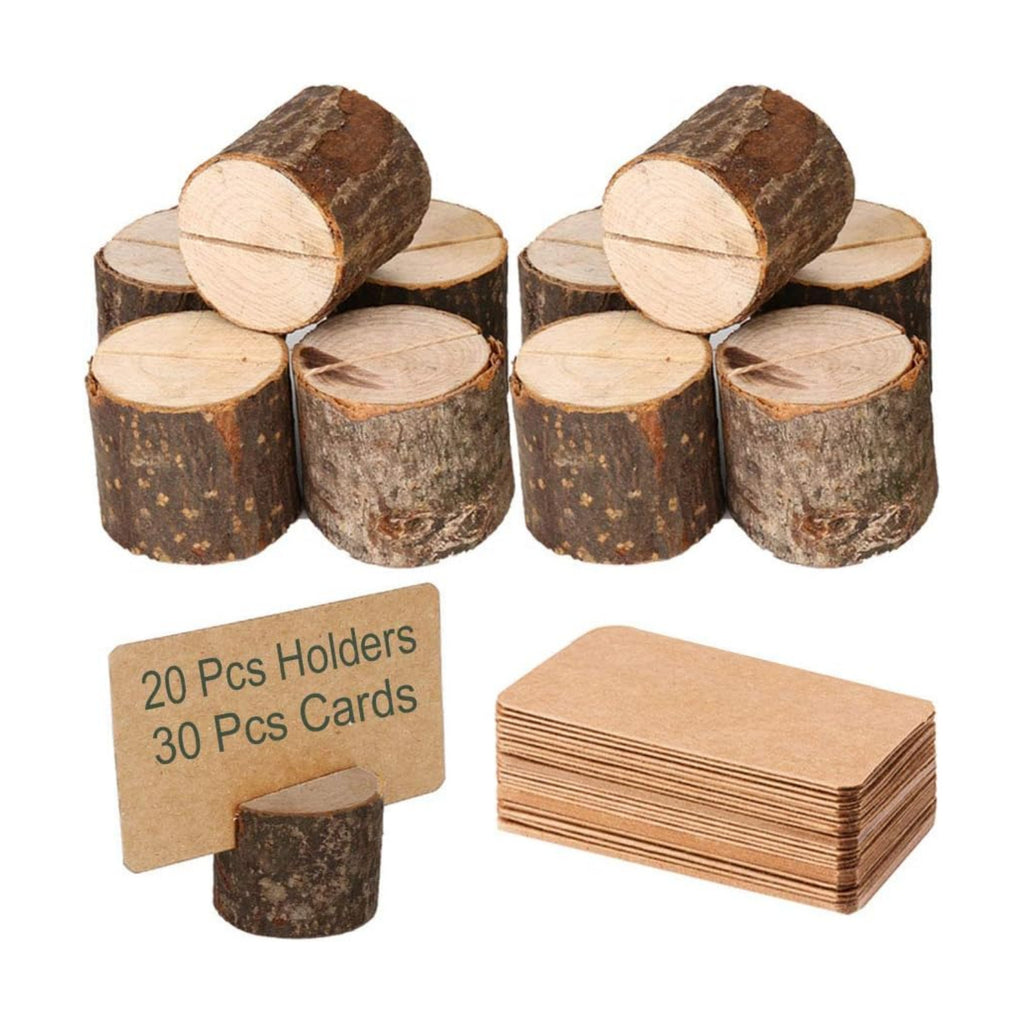 Toncoo Wood Place Card Holders, 20Pcs Premium Rustic Table Number Holders and 30Pcs Kraft Table Place Cards, Wood Photo Holders, Ideal for Wedding Party Table Name and More