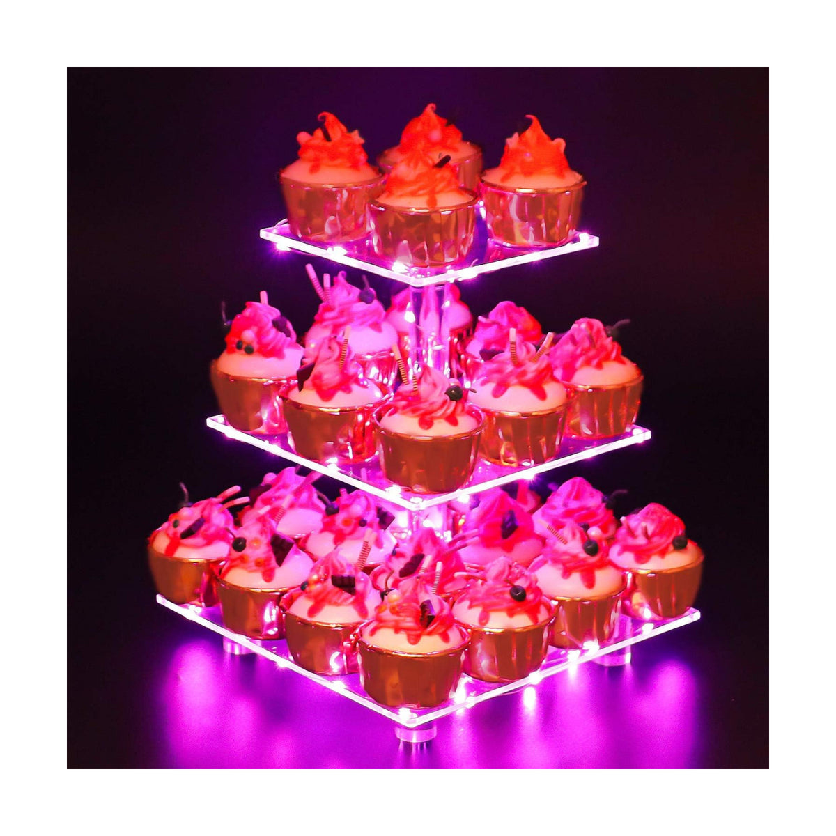 YestBuy 3 Tier Cupcake Stand with Pink Light, Cupcake Tower for 24 Cupcakes