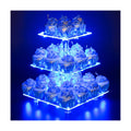 YestBuy 3 Tier Square Cupcake Stand - Premium Cupcake Holder - Acrylic Cupcake Tower Display - Cady Bar Party Décor + LED Light String - Ideal for Weddings, Birthday Parties( Blue Light)