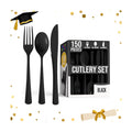 Party Solids Black Plastic Silverware 150 Pcs Black Cutlery Set