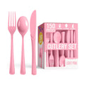 Party Solids Pink Plastic Silverware 150 Pcs Pink Cutlery Set