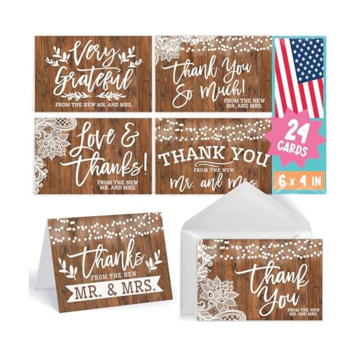 24 Wedding Thank You Cards with Envelopes Wedding Card Designed in USA