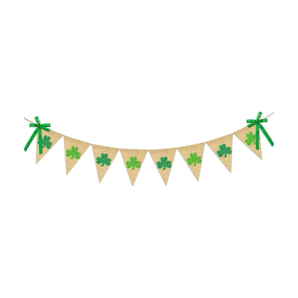 Glitter Shamrock Garland Banner Burlap | Rustic St. Patrick's Day Shamrock Garland | St. Patrick's Day Decorations | Shamrock Clover Garland Banner | Irish Lucky Day Home Outdoor Hanging Decor
