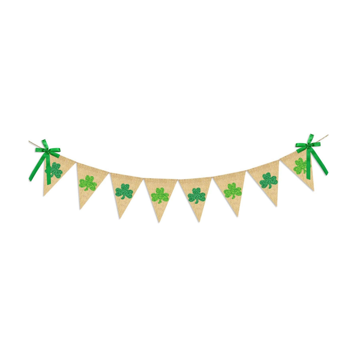Glitter Shamrock Garland Banner Burlap | Rustic St. Patrick's Day Shamrock Garland | St. Patrick's Day Decorations | Shamrock Clover Garland Banner | Irish Lucky Day Home Outdoor Hanging Decor