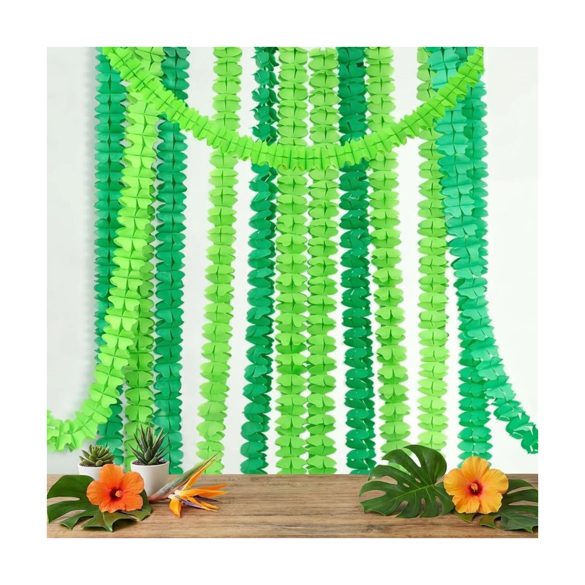 Cheerland Green Party Garland Hanging Shamrock Banner Four Leaf Clover Streamer Paper for Wild One Birthday Wedding Baby Shower Jungle Dino Lucky Irish Decoration Spring Celebration Tropical Supplies