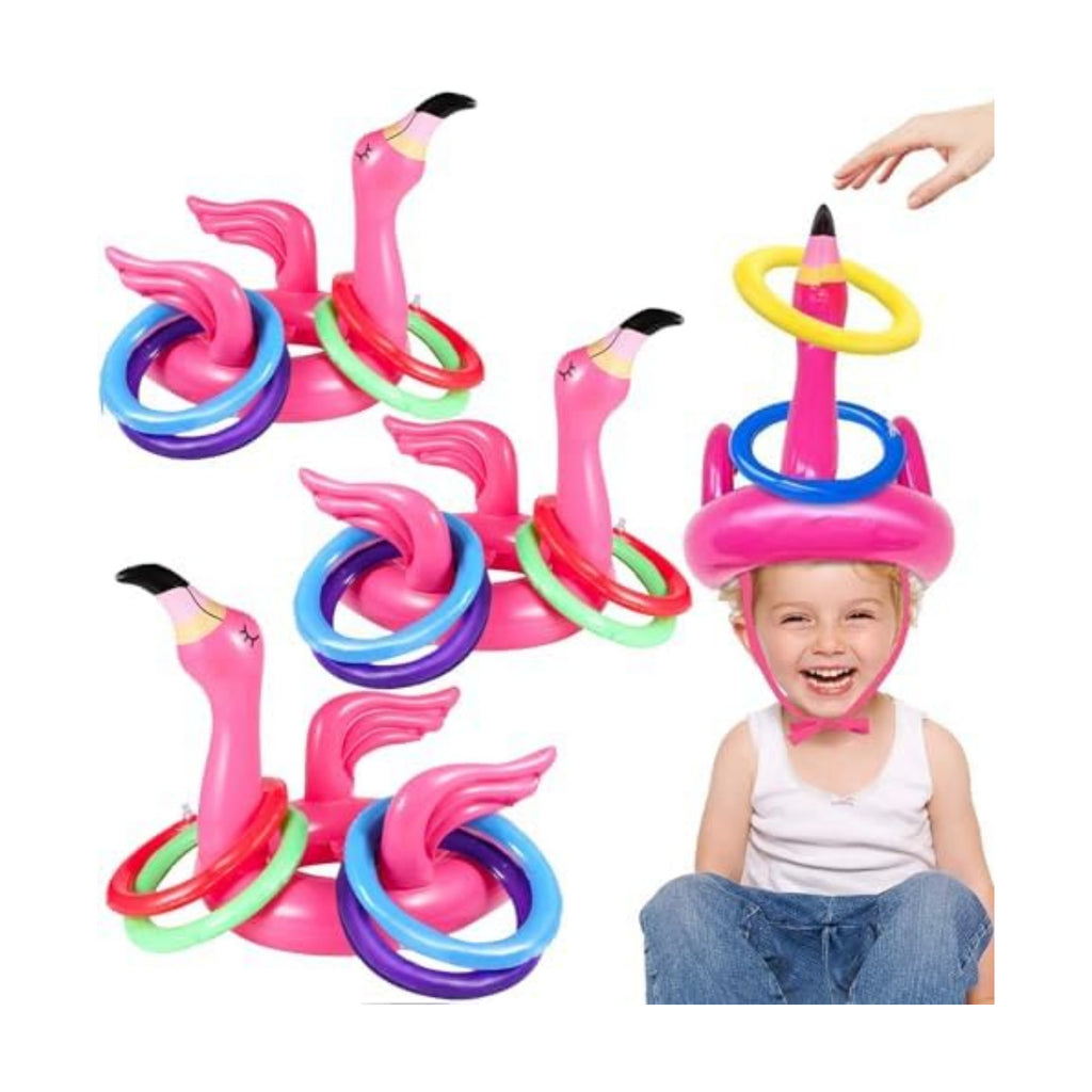 Camlinbo 15 Pcs Inflatable Flamingo Pool Toys Ring Toss Pool Game
