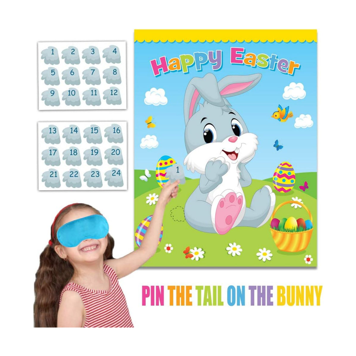 Easter Games for Kids Pin The Tail on The Bunny Easter Egg Hunt Activities Games for Party Decorations Crafts Favors Supplies Basket Essential Stuffers Gifts
