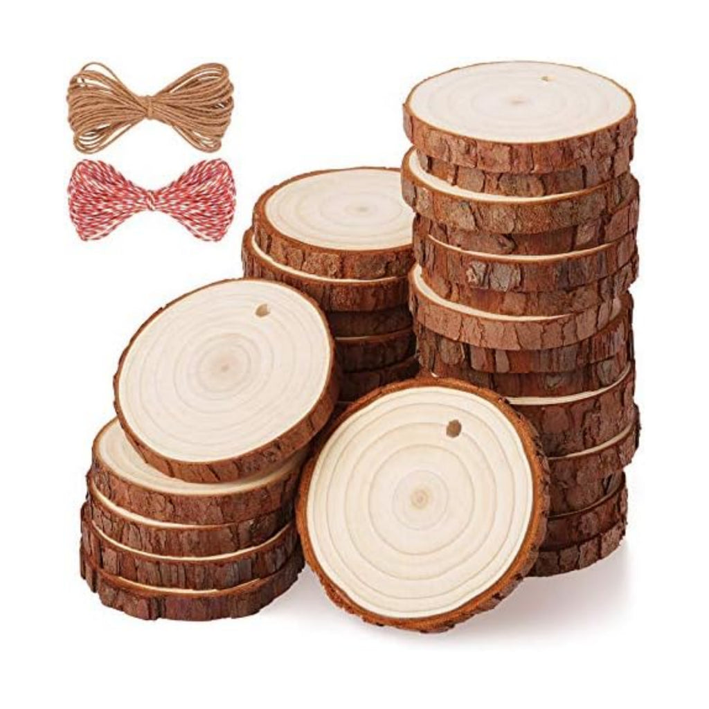 Fuyit Unfinished Wood Slices with Hole, Drilled Wooden Circle for Crafts