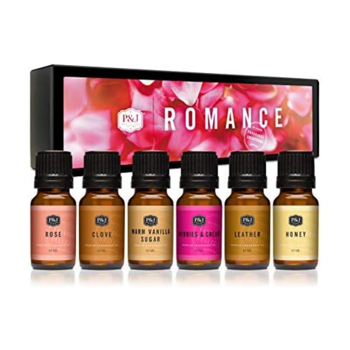 P&J Fragrance Oil Romance Set | Honey, Rose, Leather, Warm Vanilla Sugar, Berries & Cream, Clove Candle Scents for Candle Making, Freshie Scent, Soap Making Supplies, Diffuser Oil Scents