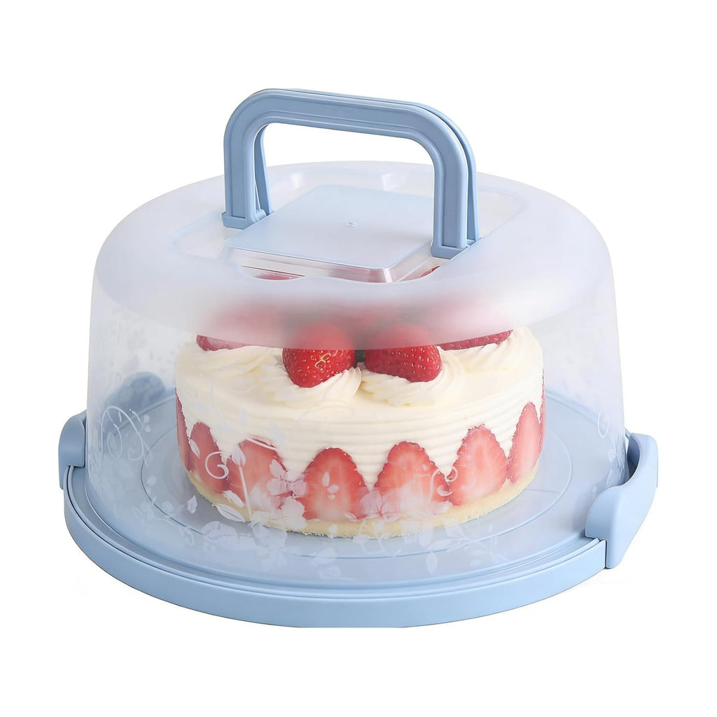 Plastic Small Cake Carrier Holder Round Container with Handle Suitable for 6~8 inch Diameter and 4 inch Height Small Cake (Blue)
