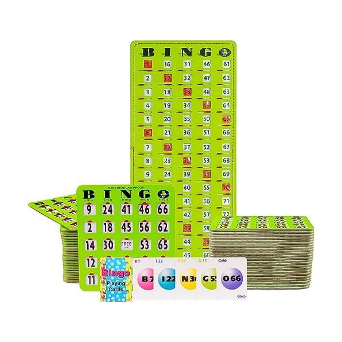 MR CHIPS Complete Bingo Game Set with Jam-Proof Shutter Cards – Easy Read Green Edition – 50 Reusable Large Print Bingo Cards with Sliding Windows, Master Board & Calling Cards – No Chips Needed