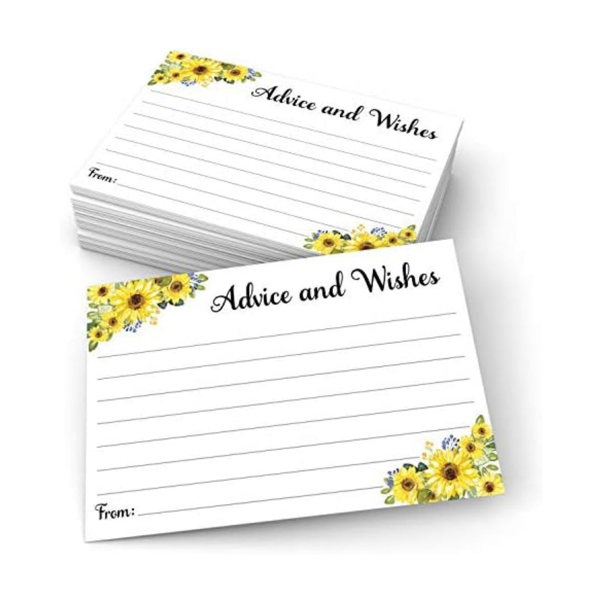 321Done Advice and Wishes Cards, 4x6, Set of 50, Sunflowers on White