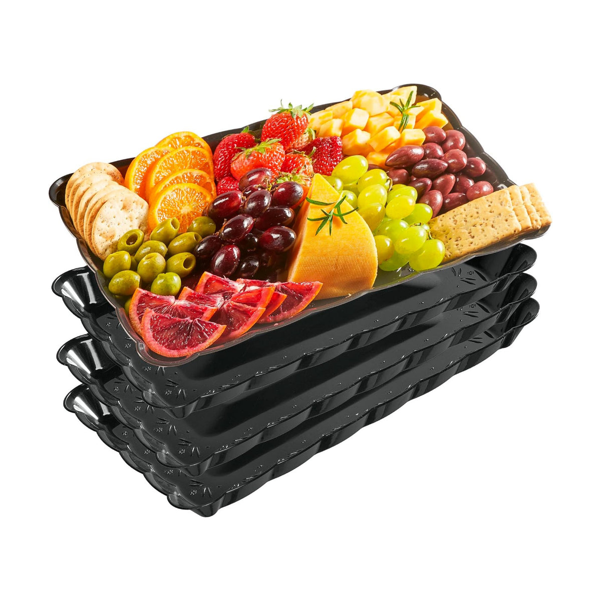 Plasticpro Plastic Serving Trays - Serving Platters Rectangle 9X13 Disposable Party Dish 4 Black Trays