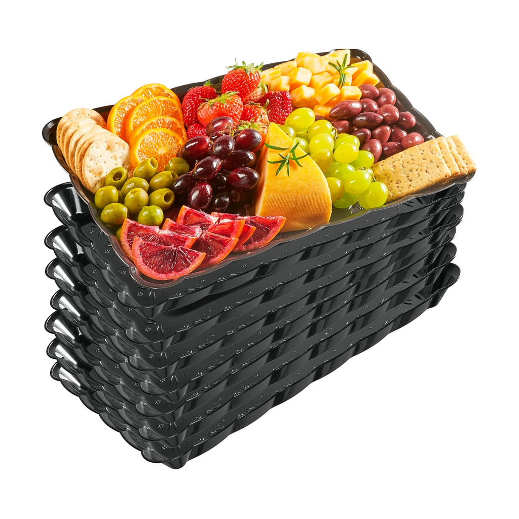 Plasticpro Plastic Serving Trays - Serving Platters Rectangle 9X13 Disposable Party Dish Includes 8 Black Trays