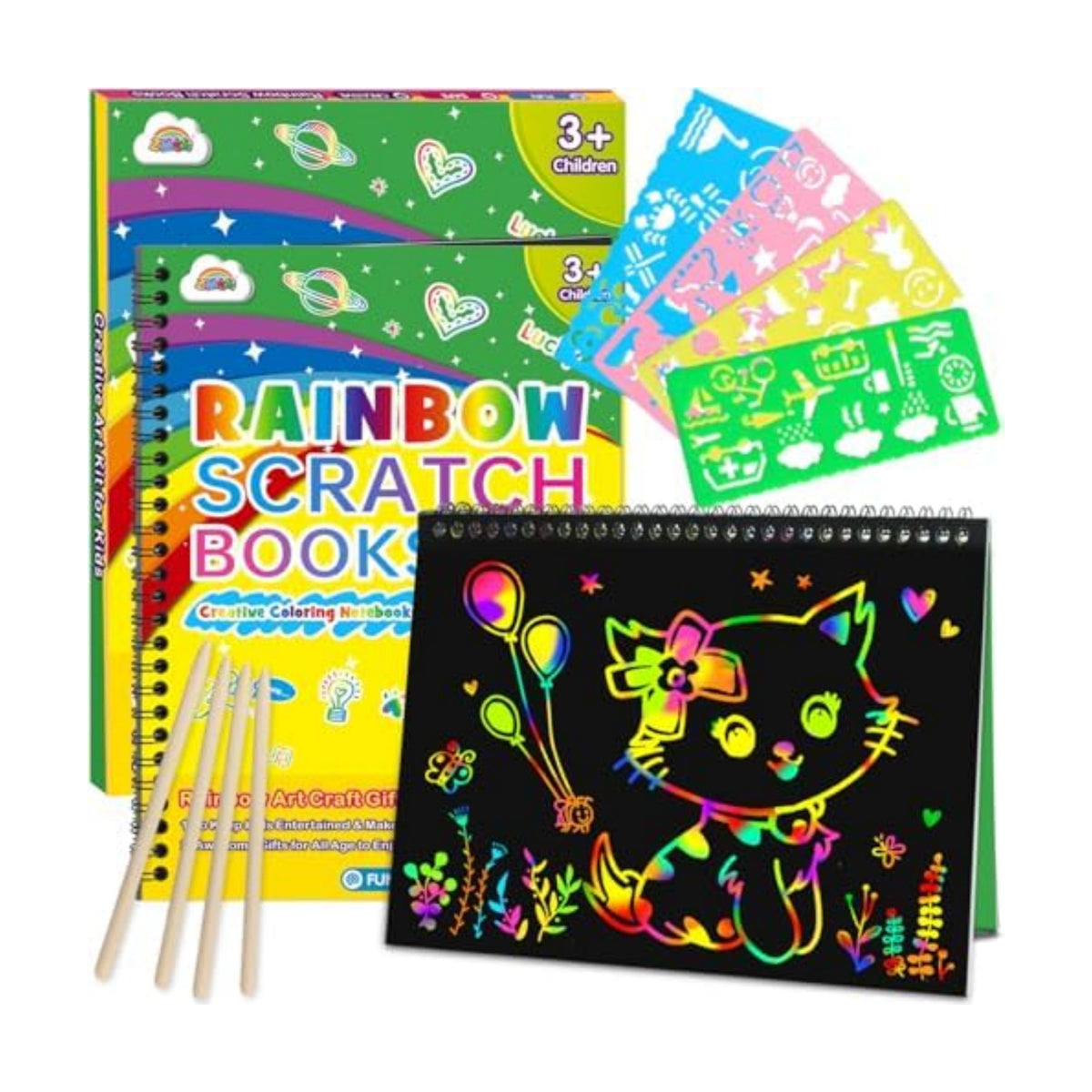 ZMLM 2 Pack Rainbow Scratch Paper Notebooks: Art Crafts for Kids Ages 4-8