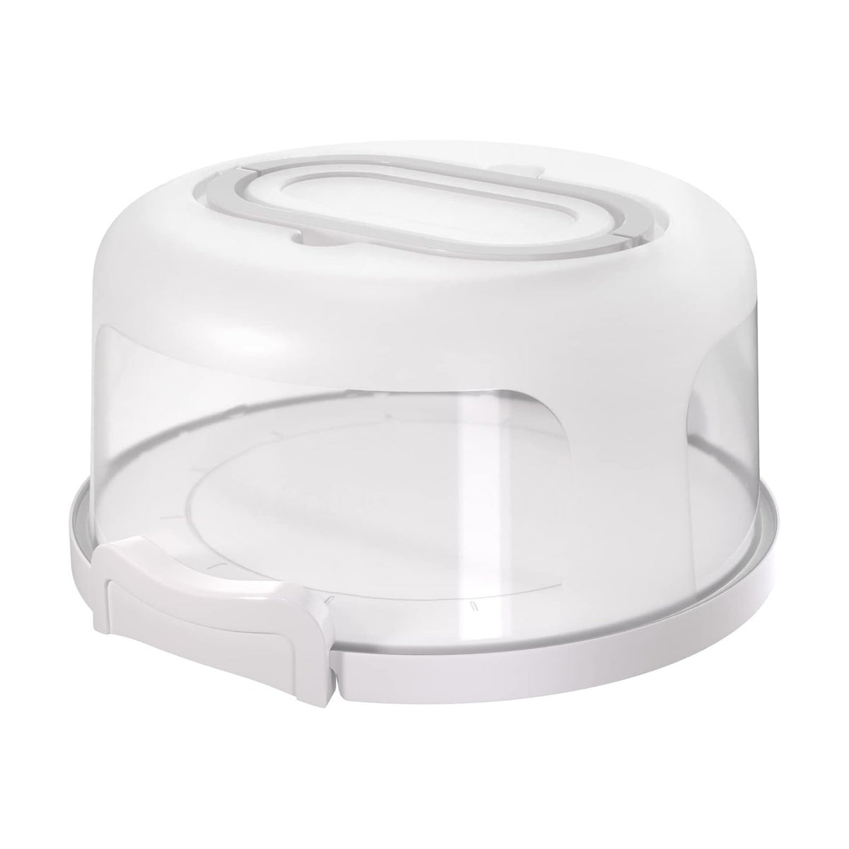 Top Shelf Elements Round Cake Carrier Two Sided Cake Holder Serves as Five Section Serving Tray, Portable Cake Stand Fits 10 inch Cake, Cake Box Comes With Handle, Cake Container Holds Pies (White)