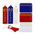 45 Pieces Award Ribbons 1st, 2nd, 3rd Place Flat Carded Set First Place Prizes with Event Card and Rope for Competition, Sports Event, School, Contests, Blue Red White