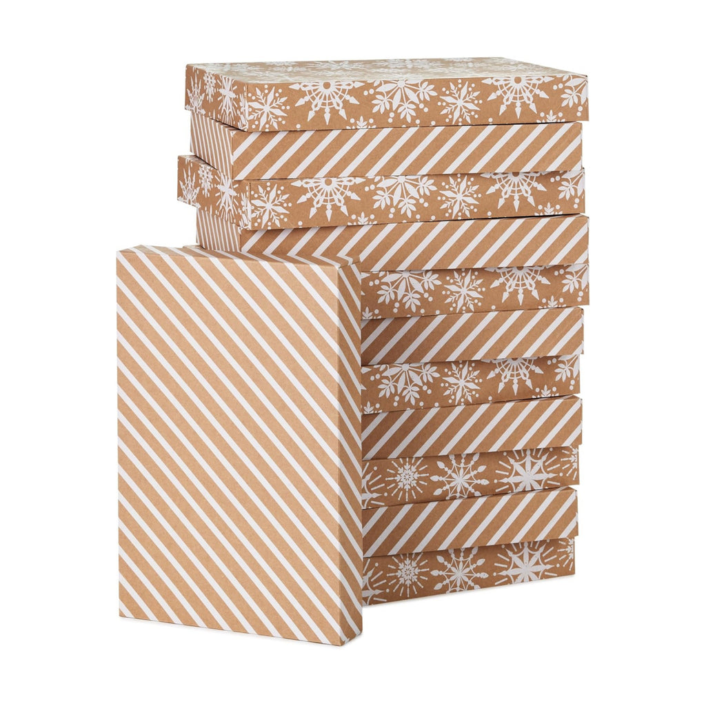 Hallmark Medium Christmas Gift Boxes with Lids (12 Shirt Boxes, 3 Designs: Navy Snowflakes, Gold Trees, Peace on Earth) for Christmas, Hanukkah, Holiday Parties